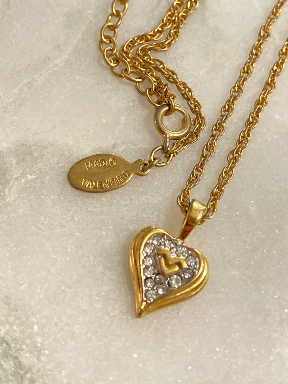 Mario Valentino Heart Pendant Necklace Crystals